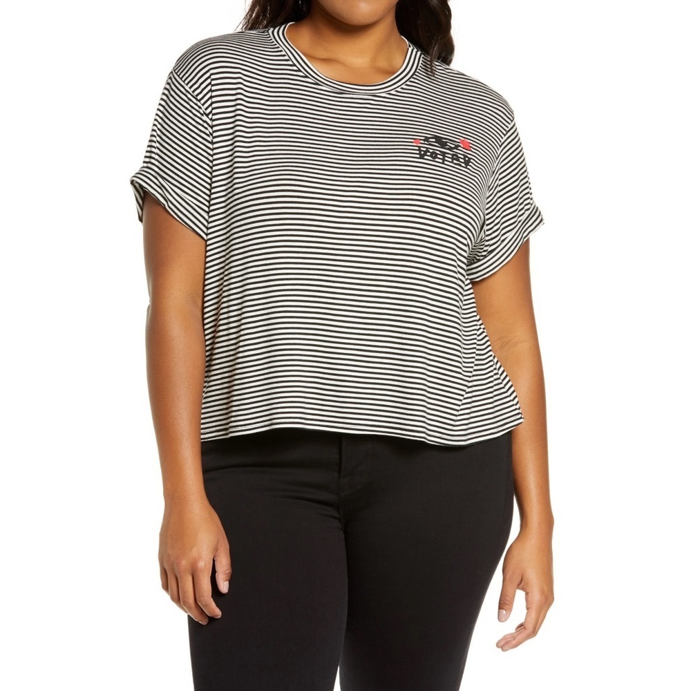BP. Stripe Crop Vote T-shirt Black White